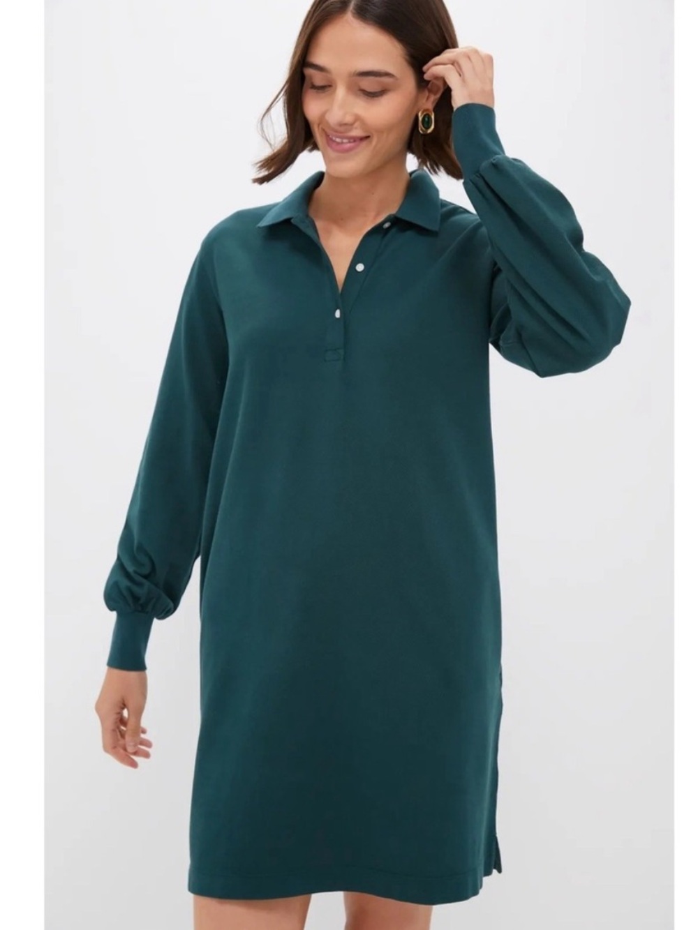 NWT Tuckernuck Green 100% Cotton Long Sleeve Polo Style Dress Sz. L